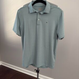 Vineyard Vines Striped Teal and White Polo